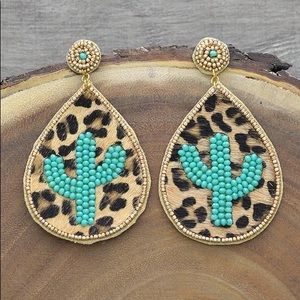 Leopard turquoise cactus earrings